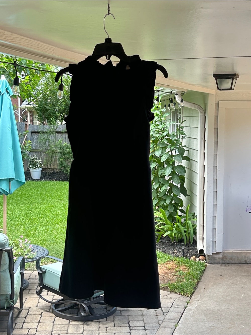 LOFT Black Sleeveless Ruffle Shoulder Dress